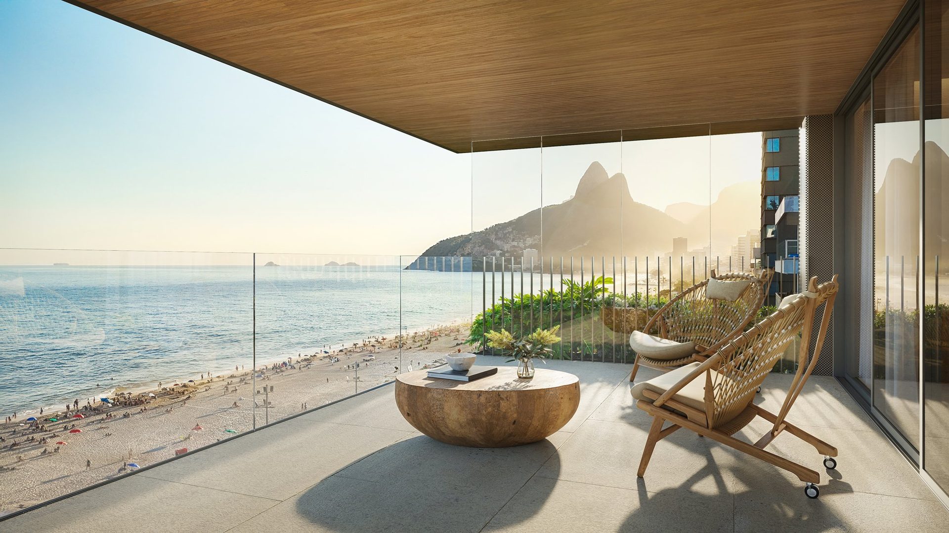 Varanda de apartamento do VIE com vista para a praia de Ipanema